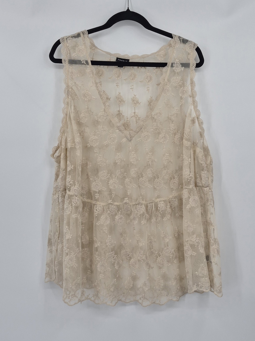 Torrid Fairy Champagne Floral Lace Embroidered Sheer Tank Top Size 3 Boho